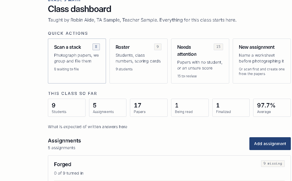 Class dashboard